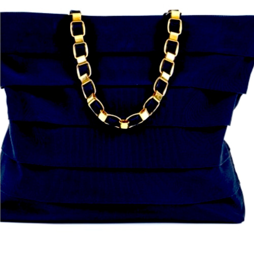 Salvatore Ferragamo Navy Canvas & Leather Shoulder Bag